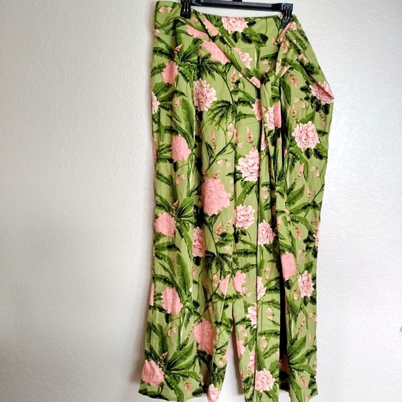 Aquabendita x Target boho peony print linen blend wide leg pants sz XXL - Picture 2 of 8